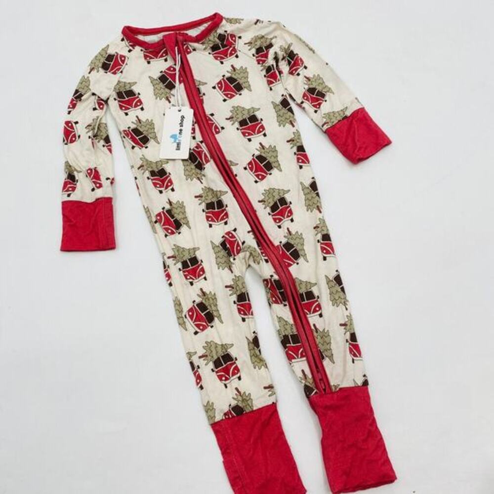 LIttle one shop bamboo retro christmas footie pajamas